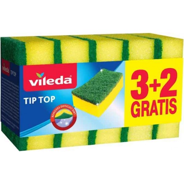 VILEDA TIP TOP Esfregão Verde, Amarelo 3+2