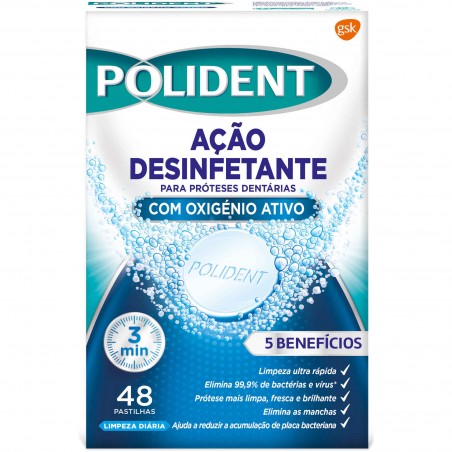 Pastilhas Limpeza de Próteses Dentárias Oxigénio Ativo Polident 48